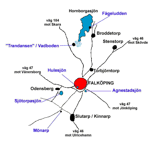 Karta över fågellokaler runt Falköping